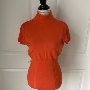 Etcetera burnt orange short sleeve sweater with rubbed waist band